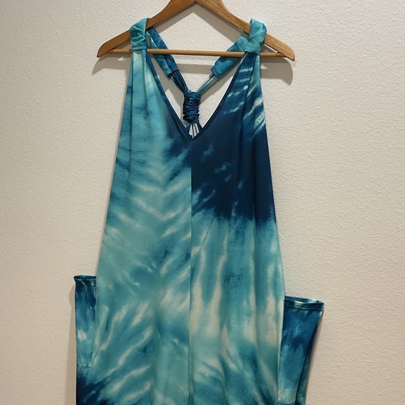 Coastal Chic Ocean Blue Bohemian Tie-Dye Jumpsuit Romper 1XL - Picture 1 of 13